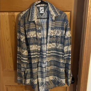 Roper Gray and Cream Aztec Western Pearl Snap